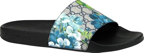 gucci shoes floral design|Gucci slides with blue flowers.